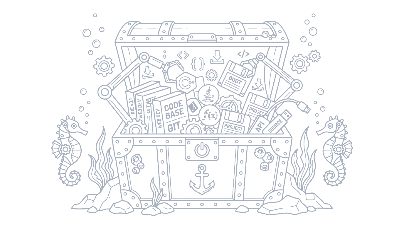 Underwater Tech Treasure Vault and Packages Doodle